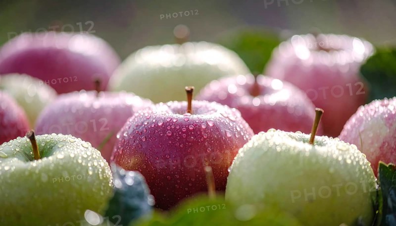 Freshly harvested green and red apples, bio organic food vegetarian nutrition products grown in your garden, AI generated