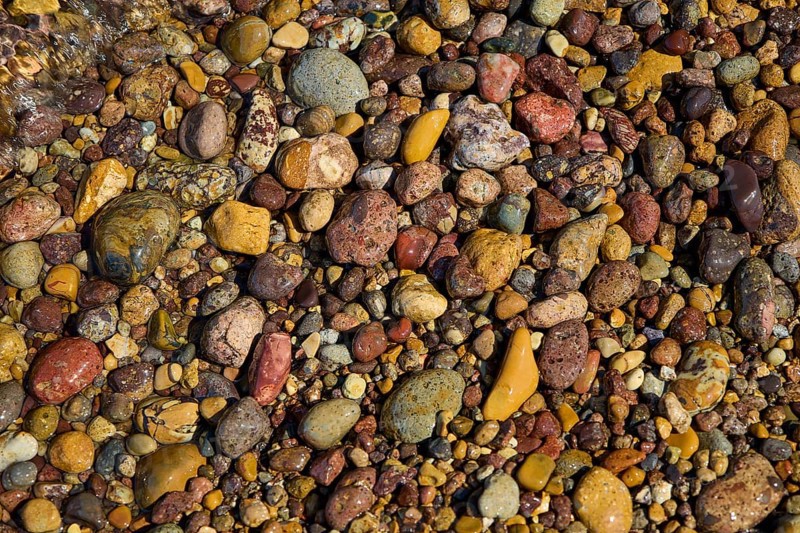 Colourful pebbles in a natural arrangement with different shapes and colours, Lambi Beach, Lambi Bay, Patmos, Dodecanese, Greek Islands, Greece