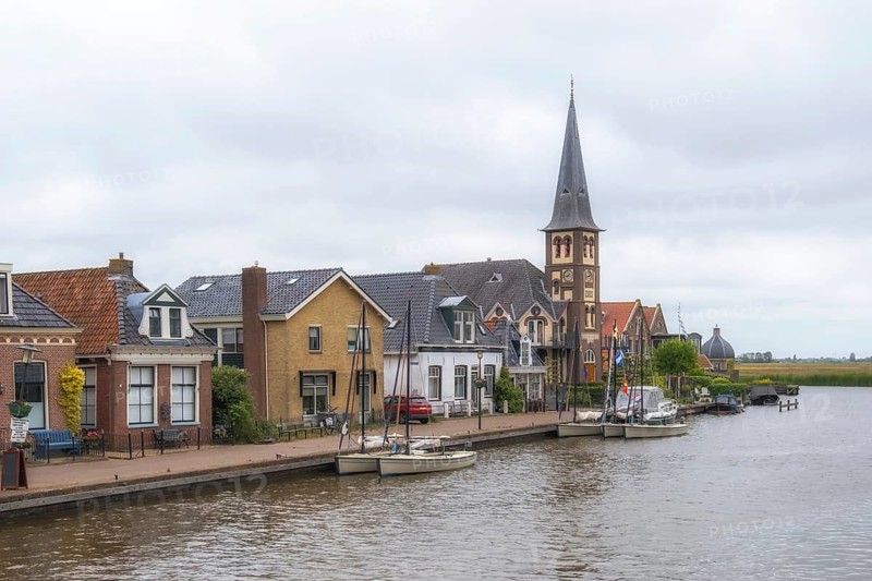 View of the Frisian village of Woudsend, south-west Friesland, Netherlands