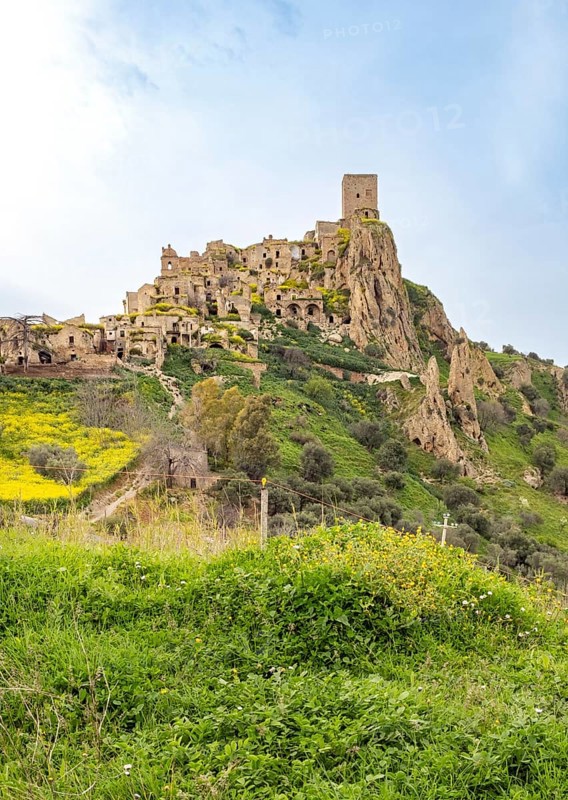 View of the ghost town of Craco, Basilicata, Italy