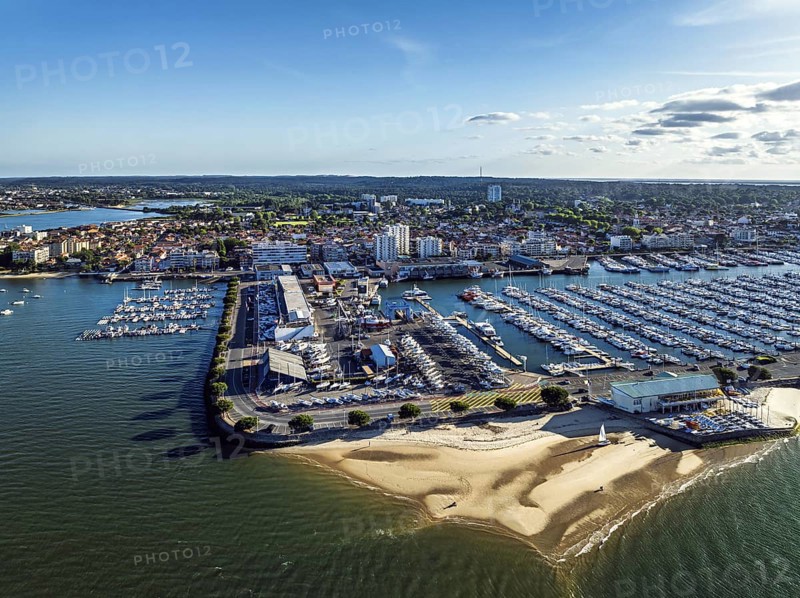 Marina and Beach in Arcachon from a drone, Arcachon, Gironde, France