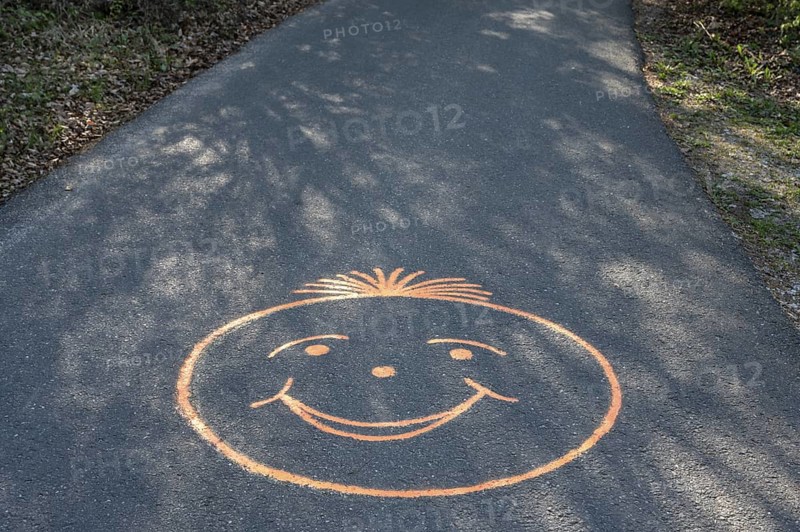Painted smiley on the hiking trail to the Ochsenkopf, Bavaria, Germany