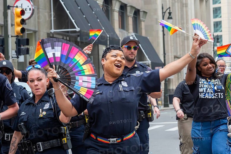 Detroit, Michigan USA - 8 June 2025 - Gay, lesbian, bisexual, and transgender activists and their allies marched for equality in the Motor City Pride parade. Detroit police officers joined the parade