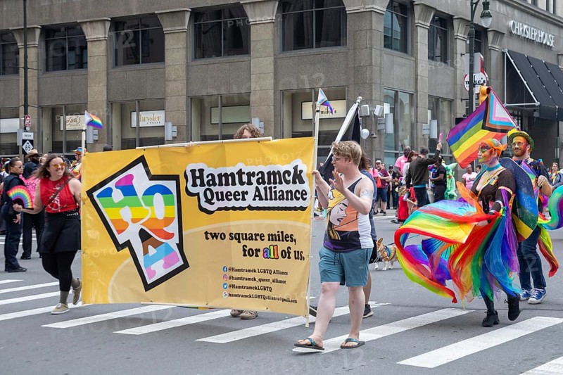 Detroit, Michigan USA - 8 June 2025 - Gay, lesbian, bisexual, and transgender activists and their allies marched for equality in the Motor City Pride parade. Residents of Hamtramck, a city that has banned display of gay pride flags on city flagpoles, joined the march