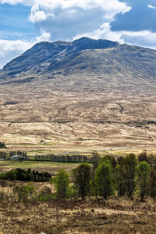 Mountains and Moors over Loch Tulla and River Orchy, Highlands, Scotland, UK