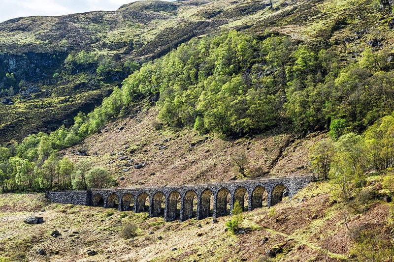 Mountains over Glen Ogle Viaduct, Road A85, Scotland, UK