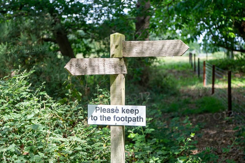 Please Keep to Footpath sign, public footpath signs, Sutton, Suffolk, England, UK