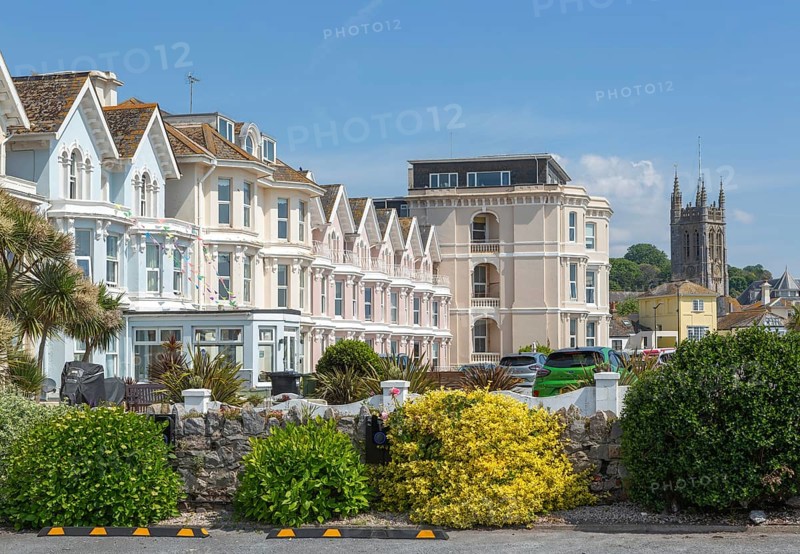 Historic buildings seafront terrace of Courtenay Place, Teignmouth, south Devon, England, UK