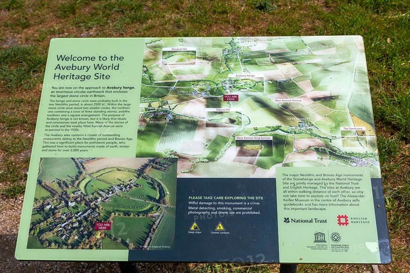Information board welcome tp Avebury World Heritage Site, Avebury, Wiltshire, England, UK