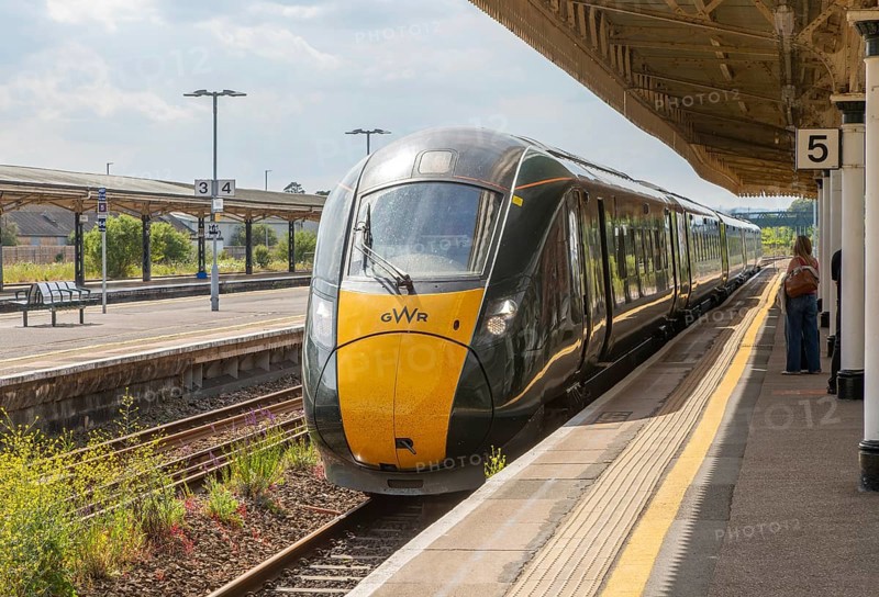 GWR British Rail Class 800 Inter City Express train arriving at platform, Taunton railway station, Somerset, England, UK