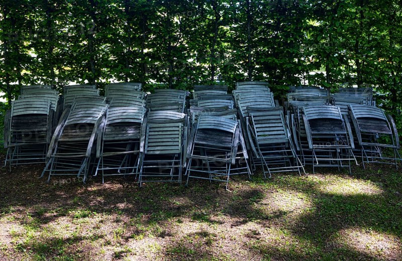 Stacked chairs in the spa gardens, spa town, Bad Hall, Traunviertel, Upper Austria, Austria