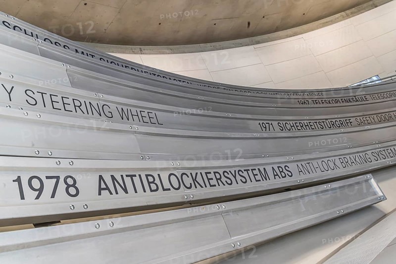The Mercedes-Benz Museum in Stuttgart presents a journey through the automotive history of the global corporation. The history of the Mercedes star begins with the first automobile in 1886. Stuttgart, Baden-Württemberg, Germany