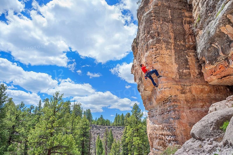 Man rock climbing at The Pit in Sandy's Canyon, Flagstaff, Arizona, USA