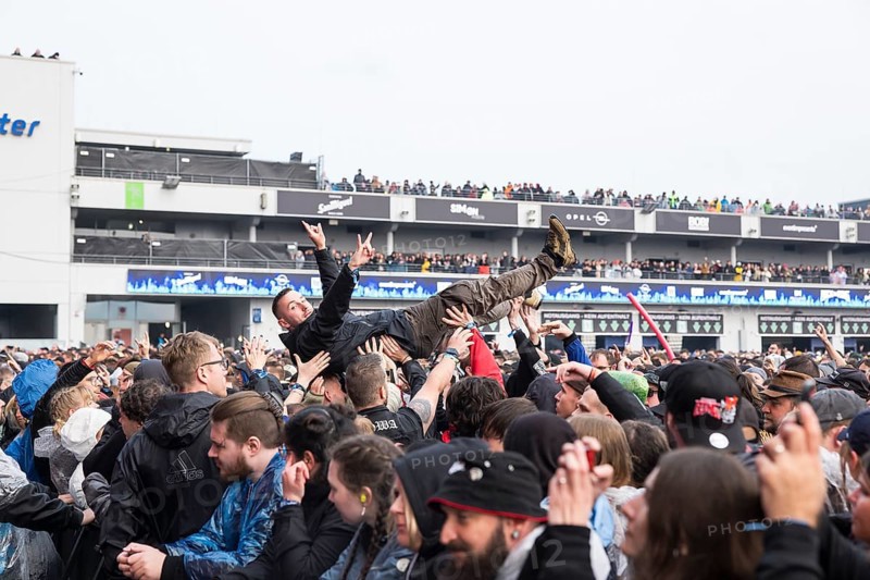 Festival visitors crowdsurfing at the Rock am Ring Festival on Friday, Nürburgring race track race track, 07/06/2025