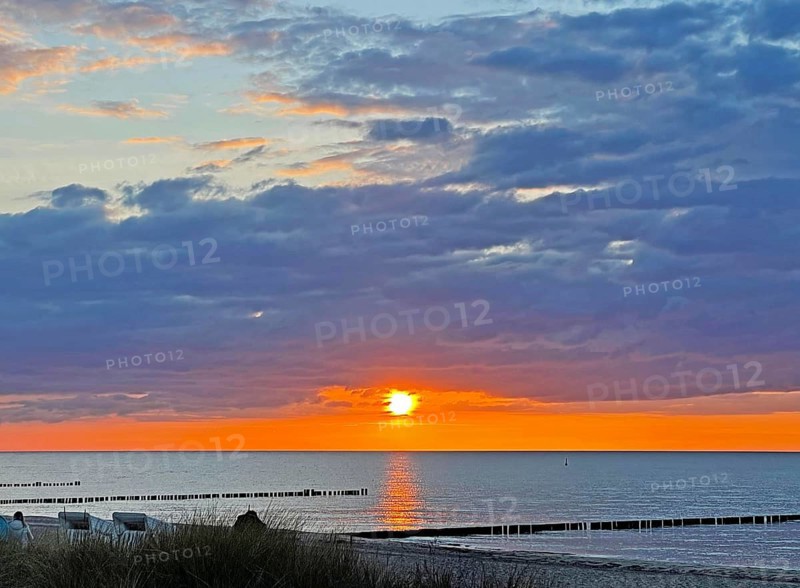 Sunset, Baltic Sea, beach, Kühlungsborn, Rostock district, Mecklenburg-Western Pomerania, Germany