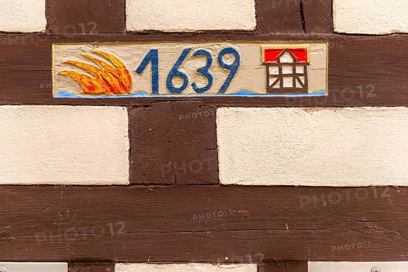 Memorial to the great fire of 1639 on the half-timbered house, Bad Sooden, Allendorf, Allendorf district, Fischerstad street under monument protection, Werra-Meissner district, Hesse, Germany