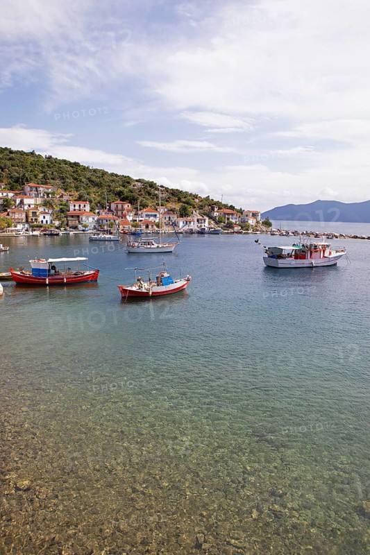 Boats in the harbour of Agia Kiriaki on the Aegean Sea, Pelion or Pelion Peninsula, Magnisia, Thessaly, Greece