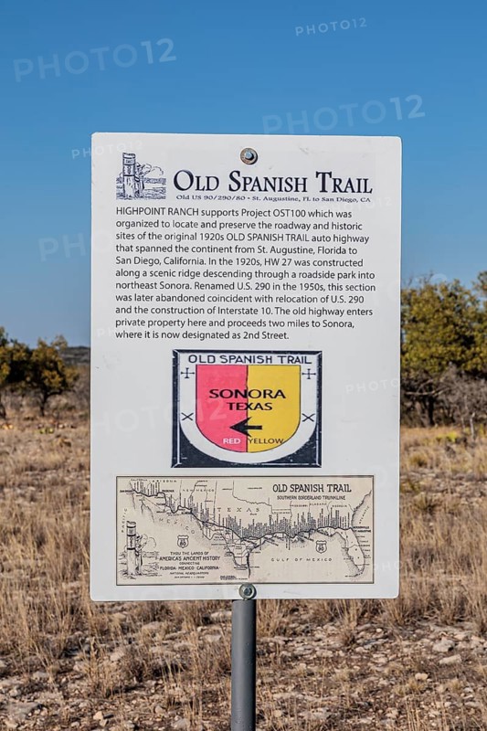 Sign indicating the location of the historical Old Spanish Trail auto trail across the United States built in the early 1900s