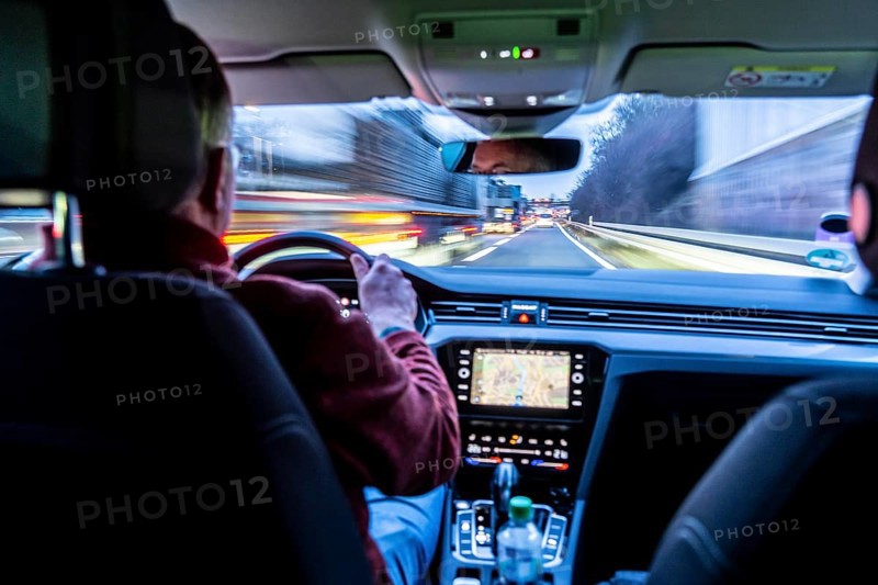 Driving on the A40 motorway, motorway access, Ruhrschnellweg, in heavy traffic, driver's perspective, Essen, North Rhine-Westphalia, Germany