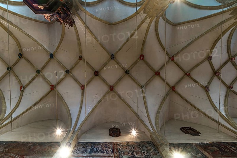 Ribbed net vault of the late Gothic fortified church, St. Margaret's Church, 1414, Medias, Transylvania, Bulgaria