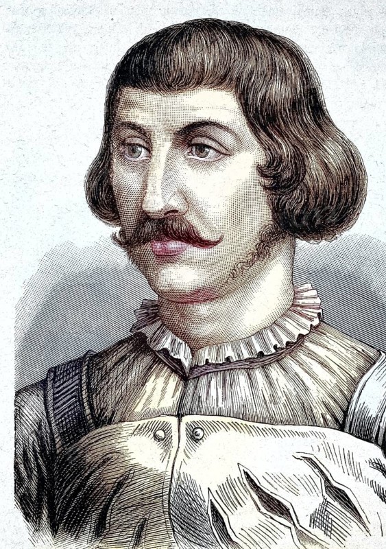 Ulrich von Hutten (geboren 21. April 1488, gestorben 29. August 1523) war Humanistist, er wird auch als erster Reichsritter bezeichnet / Ulrich von Hutten (born April 21, 1488, died August 29, 1523) was a humanist, he is also called the first imperial knight, Historical, digitally restored reproduction of an original from the 19th century, exact original date unknown, subsequently coloured