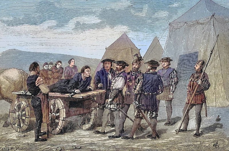 German Peasants' War, 1524-1526, Münzer's last speech. Thomas Müntzer, born around 1489, died May 27, 1525) was a theologian, reformer and revolutionary in the time of the Peasants' War, The Last Speech of Müntzer. Thomas Müntzer, born around 1489, died May 27, 1525) was a theologian, reformer and revolutionary in the time of the Peasants' War, historical, digitally restored reproduction of an original original from the 19th century, exact original date not known, subsequently colored