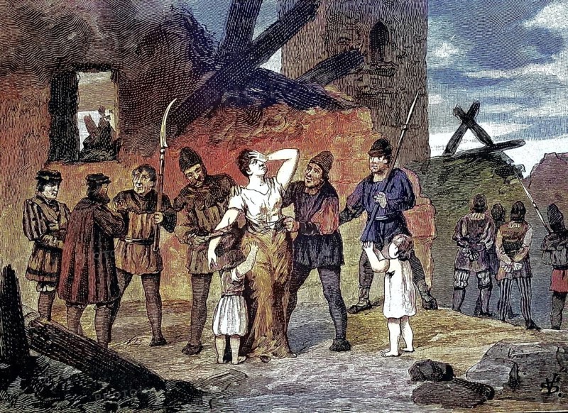 German Peasants' War, 1524-1526, After the Capture of the City of Lauda/German Peasants' War, After the Capture of the Town of Lauda, historical, digitally restored reproduction of an original model from the 19th century, exact original date unknown, subsequently colored