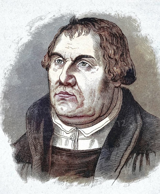 Martin Luther (geboren 10. November 1483, gestorben 18. Februar 1546) war der theologische Urheber der Reformation / Martin Luther (born November 10, 1483, died February 18, 1546) was the theological originator of the Reformation, Historisch, digital restaurierte Reproduktion einer Originalvorlage aus dem 19. century, genaues Originaldatum nicht bekannt, nachträglich coloriert