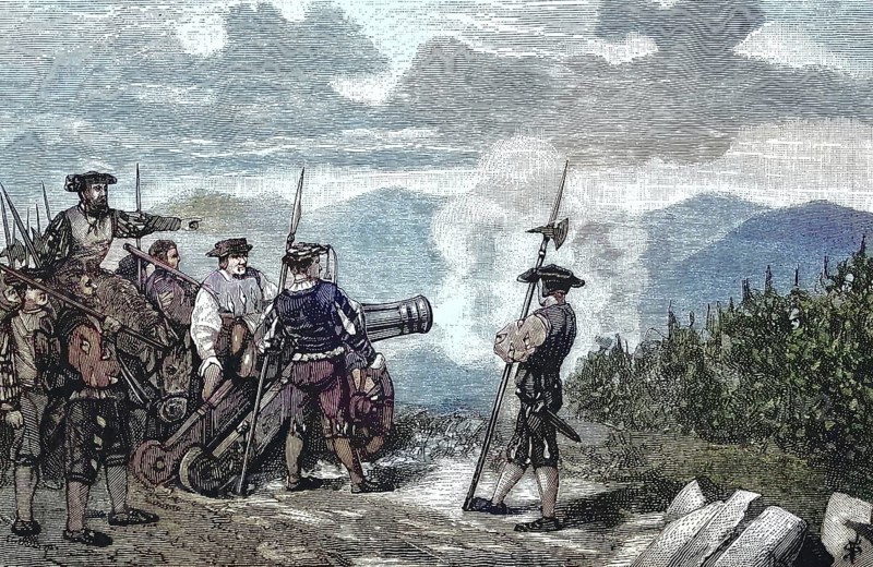 German Peasants' War, 1524-1526, Battle of Rosenburg/German Peasants' War, Battle at Rosenburg, historical, digitally restored reproduction of an original model from the 19th century, exact original date unknown, subsequently colored