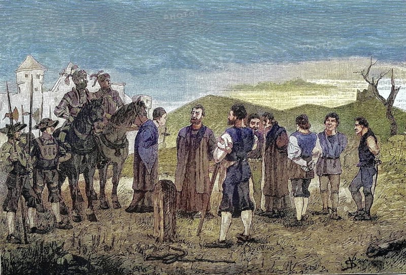 German Peasants' War, 1524-1526, execution of Jakob Wehe. Hans Jakob Wehe (died April 5, 1525) was a preacher and peasant leader / German Peasants' War, execution of Jakob Wehe. Hans Jakob Wehe (died April 5, 1525) was a preacher and peasant leader, Historic, digitally restored reproduction of an original from the 19th century, exact original date unknown, subsequently coloured