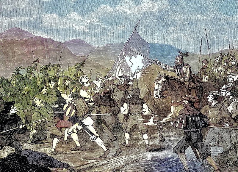 German Peasants' War, 1524-1526, Raid near Balingen/German Peasants' War, raid near Balingen, historical, digitally restored reproduction of an original model from the 19th century, exact original date unknown, subsequently colored