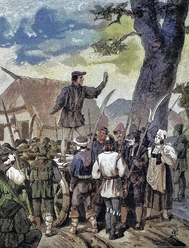 German Peasants' War, 1524-1526, Lochmeier preaches to 7000 men/German Peasants' War, Lochmeier preaches to 7000 men, historical, digitally restored reproduction of an original model from the 19th century, exact original date unknown, colored later