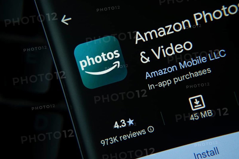 Dhaka, Bangladesh- 27 July 2025: Amazon photos app from Google Playstore is displayed on a smartphone screen