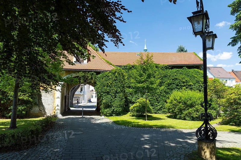 Archway with passage to the city in Pulsnitz Castle Park, Saxony, Germany