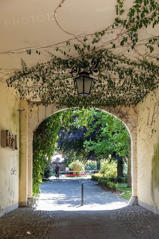 Passage through the gatehouse in Pulsnitz Castle Park, Saxony, Germany