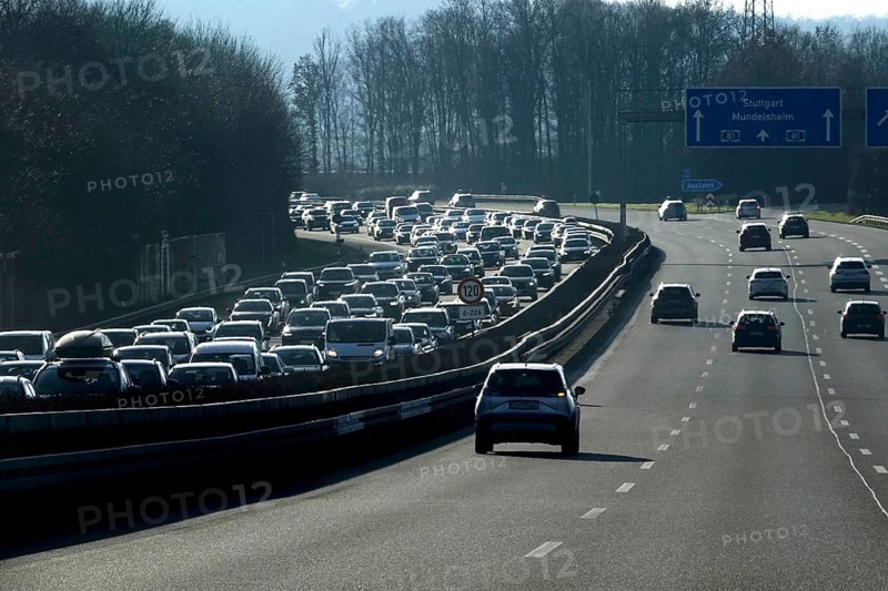 Highway with a long traffic jam, Germany
