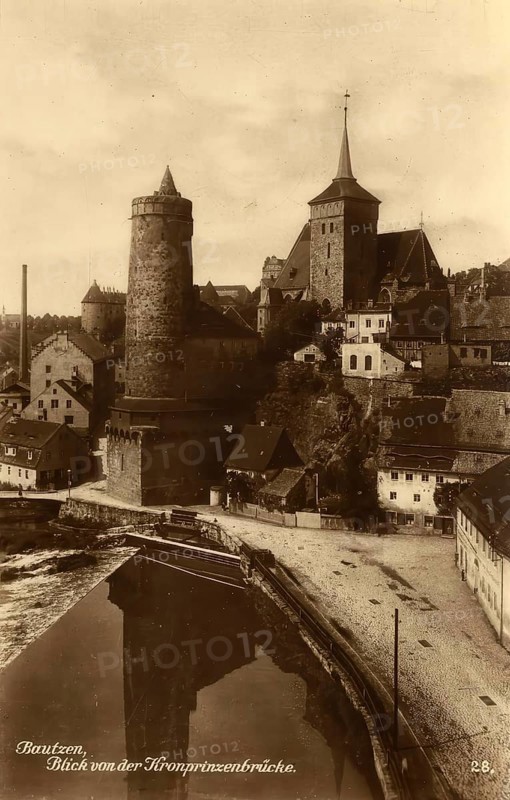 Historical postcard around 1900, Bautzen, view from the Crown Prince Bridge, Saxony, Germany, digital reproduction of a historic postcard, public domain, from that time, exact date unknown
