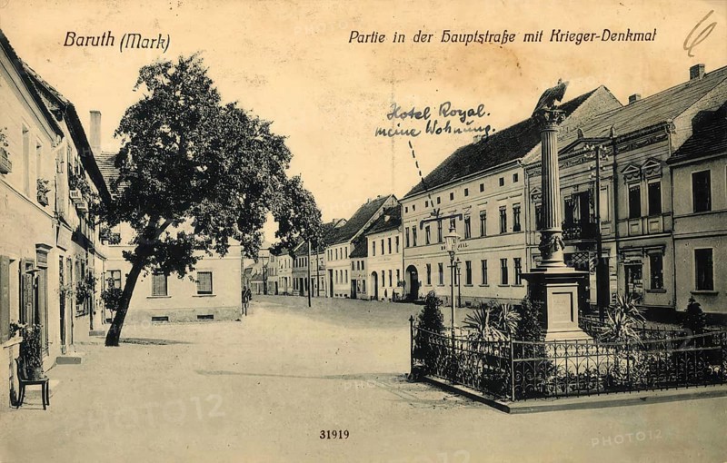 Historical postcard around 1900, Baruth in der Mark, war memorial, town in the district of Teltow-Fläming in Brandenburg, Germany, digital reproduction of a historic postcard, public domain, from that time, exact date unknown
