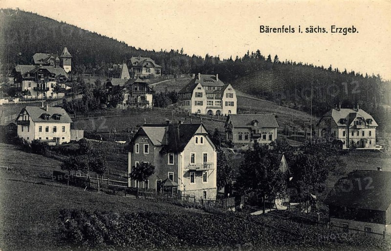 Historical postcard around 1900, Bärenfels in the Saxon Ore Mountains, formerly also the health resort Bärenfels, is a district of the Saxon town of Altenberg in the Saxon Switzerland-Eastern Ore Mountains district, Saxony, Germany, digital reproduction of a historical postcard, public domain, from that time, exact date unknown