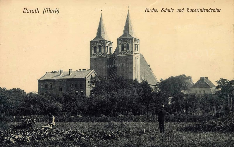 Historical postcard around 1900, Baruth in der Mark, church, town in the Teltow-Fläming district in Brandenburg, Germany, digital reproduction of a historic postcard, public domain, from that time, exact date unknown