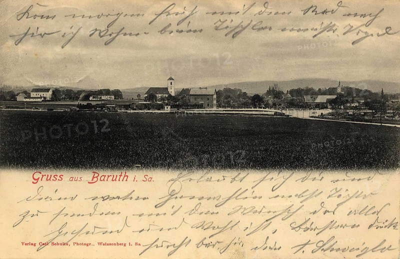 Historical postcard around 1900, Baruth in Saxony, Kirchdorf in the east of the Saxon district of Bautzen, Germany, digital reproduction of a historical postcard, public domain, from that time, exact date unknown
