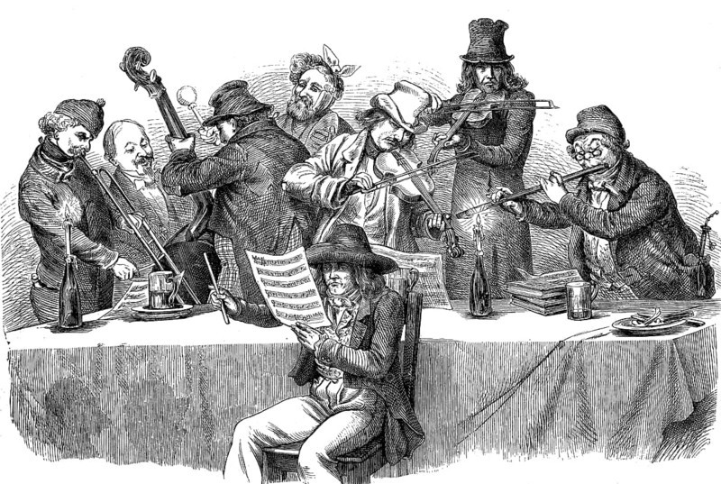 Bohemian musicians, woodcut from 1864