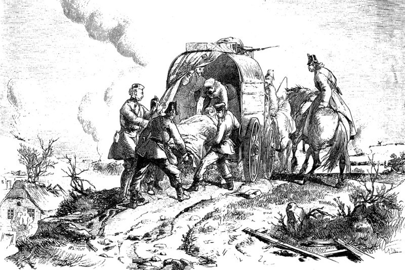 Prussian ambulance, woodcut from 1864