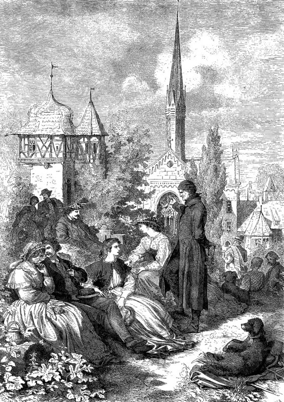Maulbronn Abbey, Baden-Württemberg, Germany, woodcut from 1864