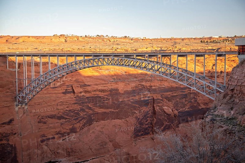 Page, Arizona - The Glen Canyon Bridge, or Glen Canyon Dam Bridge carries US 89 700 feet above the Colorado River just downstream of the Glen Canyon Dam