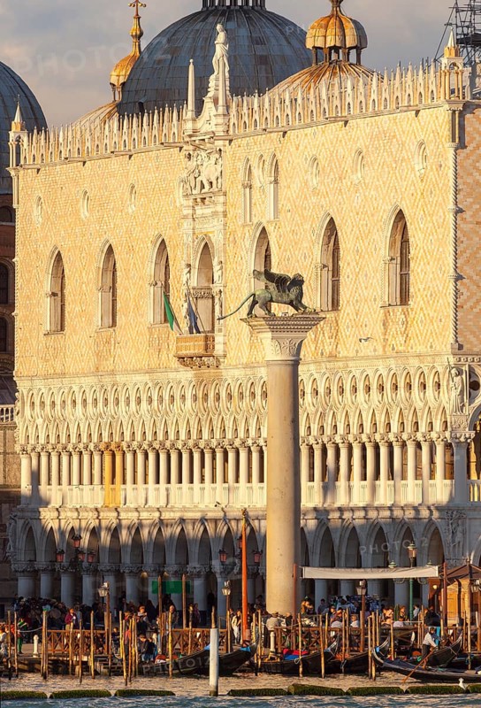 Doge's Palace, Column with St. Mark's Lion on Piazzetta, Venice, Veneto, Italy