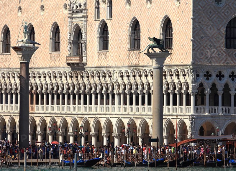 Doge's Palace, Column with the Lion of St. Mark and Theodorus on the Piazzetta, Venice, Veneto, Italy