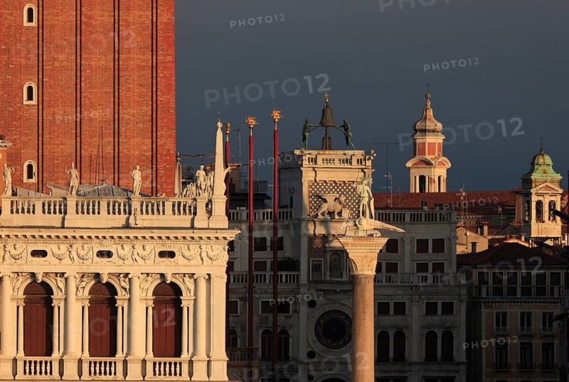 St. Mark's Square, Campanille, Throdorus Column and Clock Tower, Venice, Veneto, Italy