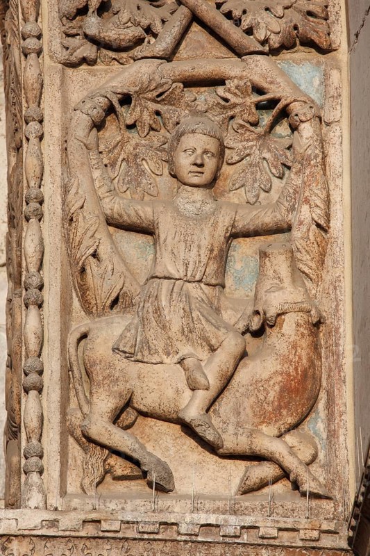 Figurative depiction on the façade of the west portal of the Basilica di San Marco, Venice, Veneto, Italy