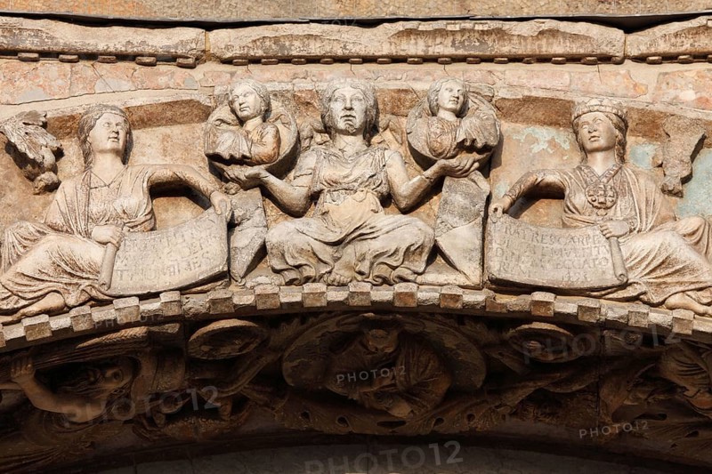 Figurative depiction on the façade of the west portal of the Basilica di San Marco, Venice, Veneto, Italy